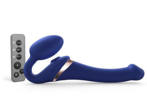 Синий безремневой страпон Multi Orgasm Size S с клиторальной стимуляцией фото 2