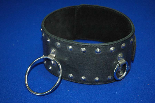 Черный подшитый ошейник с большим кольцом фото 2