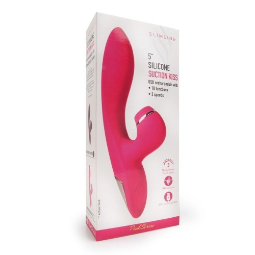 Розовый вибратор-кролик с вакуумной стимуляцией 5’’ Silicone Suction Kiss - 20,3 см. фото 5