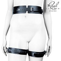 Черный кожаный пояс с гартерами - S-M