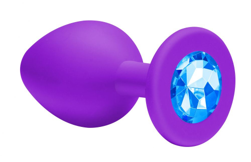 Малая фиолетовая анальная пробка Emotions Cutie Small с голубым кристаллом - 7,5 см. фото 2