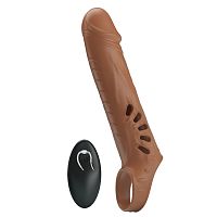 Коричневая вибронасадка с подхватом мошонки и пультом ДУ