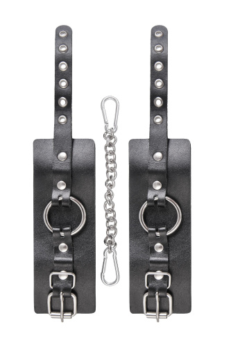 Черные наручники из толстой натуральной кожи с люверсами фото 5 Черные наручники из толстой натуральной кожи с люверсами фото 5