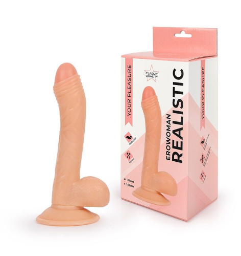 Фаллоимитатор с мошонкой Erowoman телесного цвета - 18,5 см. Фаллоимитатор с мошонкой Erowoman телесного цвета - 18,5 см.