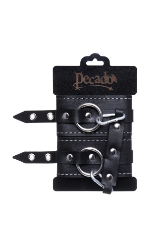 Черные двухслойные кожаные оковы с белой строчкой фото 7 Черные двухслойные кожаные оковы с белой строчкой фото 7