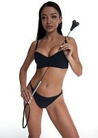 Стек с черным кожаным наконечником в виде сердца и металлической ручкой - 67 см.