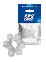 Прозрачное эластичное эрекционное кольцо с 6 шариками