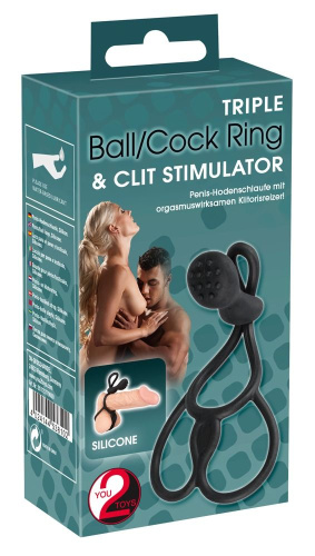 Кoльцо для пениса и мошонки Triple с клиторальным стимулятором фото 4