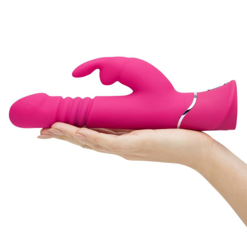 Розовый вибратор Thrusting Realistic Rechargeable Rabbit Vibrator с имитацией толчков - 22,8 см. фото 3