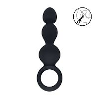 Черная анальная елочка Beaded Silicone Anal Probe with Loop