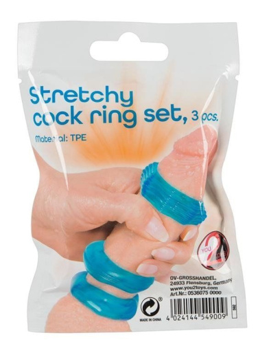 Набор из 3 голубых эрекционных колец Stretchy Cock Ring фото 3