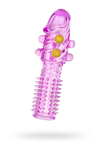 Гелевая фиолетовая насадка с шариками и шипами - 14 см. фото 2