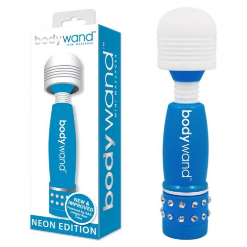 Голубо-белый жезловый мини-вибратор с кристаллами Mini Massager Neon Edition фото 2