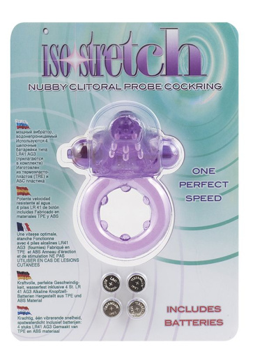 Фиолетовое эрекционное кольцо с вибрацией и рельефным язычком NUBBY CLITORAL PROBE COCKRING фото 2