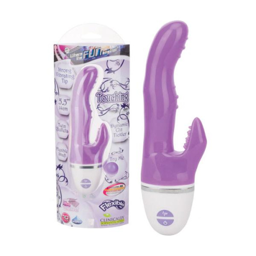 Фиолетовый вибратор с клиторальным отростком Touching - 23 см. Фиолетовый вибратор с клиторальным отростком Touching - 23 см.