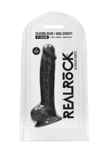 Черный фаллоимитатор Realistic Cock With Scrotum - 22,8 см. фото 2