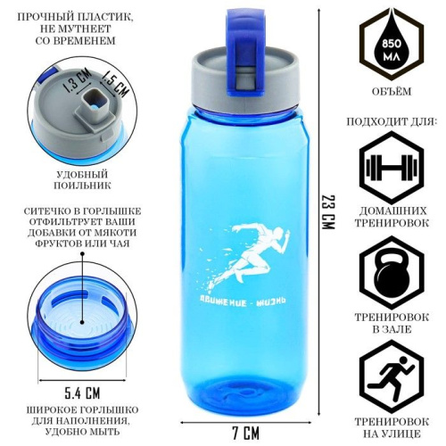 Синяя бутылка для воды «Заряд энергии» фото 2