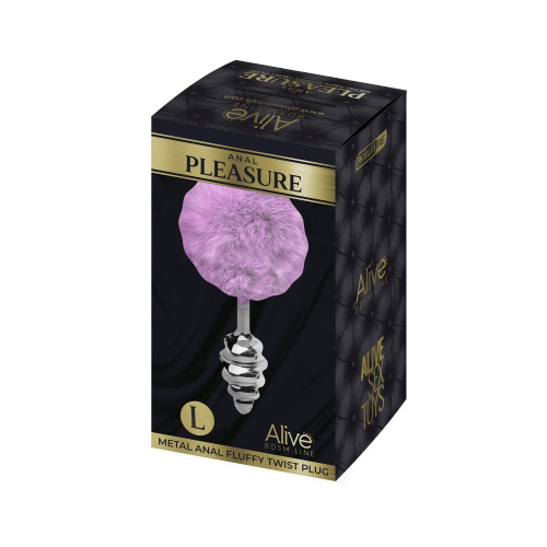 Серебристая анальная пробка с сиреневым мехом Metal Anal Fluffly Twist Plug L фото 5