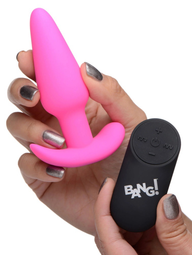 Розовая анальная вибропробка с пультом ДУ 21X Remote Control Vibrating Silicone Butt Plug - 10,4 см. фото 4