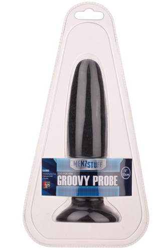 Чёрная анальная пробка с рельефной поверхностью MENZSTUFF GROOVY PROBE - 13 см. фото 2