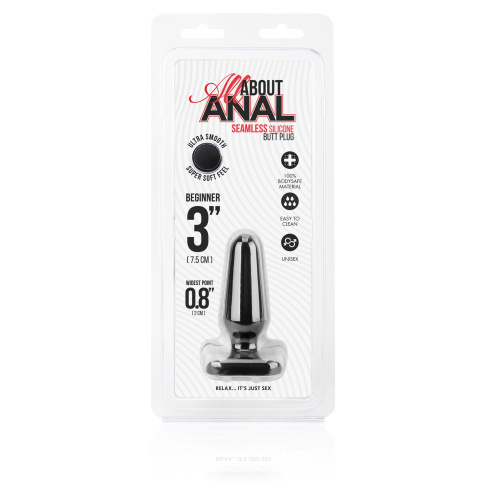 Черный анальный плаг из силикона Seamless Silicone Butt Plug - 7,5 см. фото 3