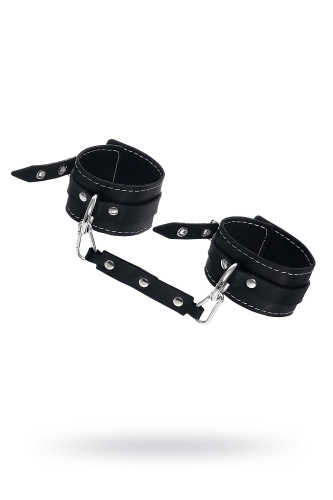 Черные двухслойные кожаные оковы с белой строчкой фото 2 Черные двухслойные кожаные оковы с белой строчкой фото 2