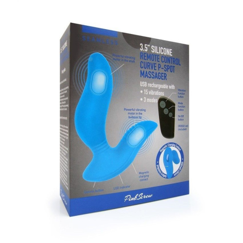 Синий вибромассажер простаты 3,5’’ Remote Control Curve P-spot Massager - 12 см. фото 4