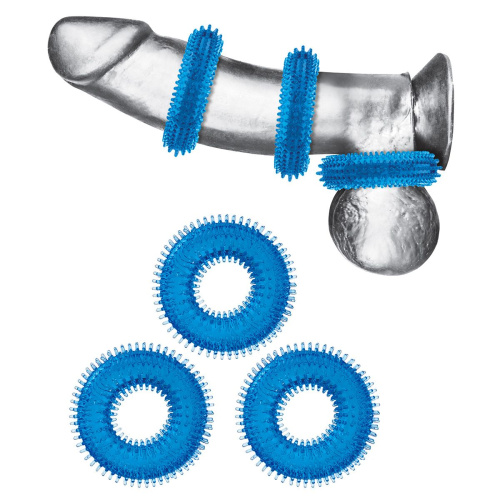 Комплект из трех голубых колец для эрекции 3-Pack Ultra-Stim Stretch Cock Rings фото 4