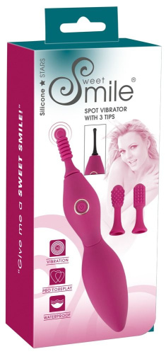 Ярко-розовый клиторальный вибратор с 3 насадками Spot Vibrator with 3 Tips - 17,9 см. фото 9