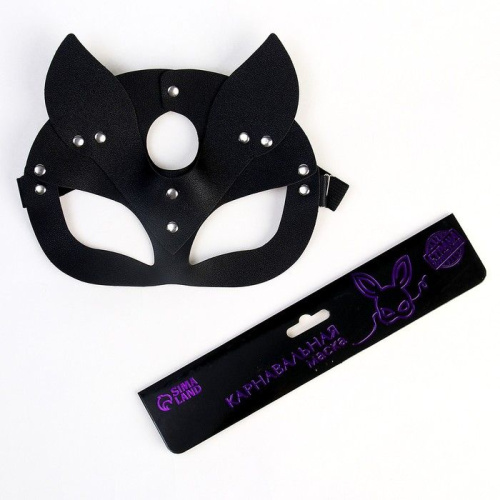 Оригинальная черная маска «Кошка» с ушками фото 5