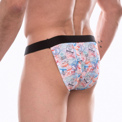 Мужские трусы-танга с принтом в виде цветных штампов фото 2