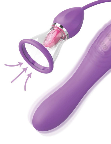 Сиреневый вибростимулятор с помпой и имитатором языка Her Ultimate Pleasure Max фото 4