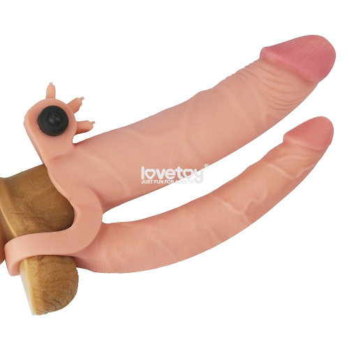 Телесная насадка-удлинитель на пенис с анальным стимулятором и вибропулей фото 5