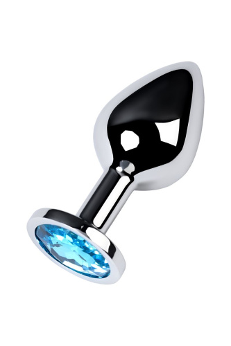 Серебристая конусовидная анальная пробка с голубым кристаллом - 8 см. фото 2
