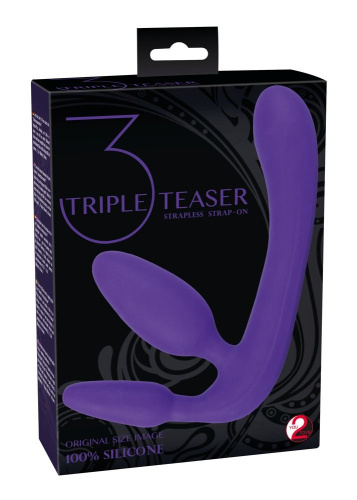Фиолетовый безремневой страпон с двумя пробками Triple Teaser фото 3