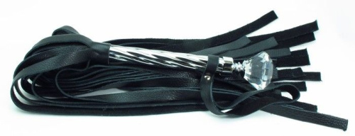Чёрная плеть из кожи с широкими хвостами и набалдашником - 60 см. фото 2