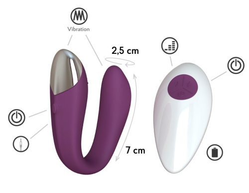 Фиолетовый вибратор для пар Fera с пультом ДУ фото 2