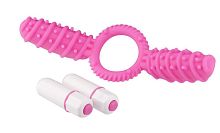 Розовое эрекционное виброкольцо с двумя лепестками