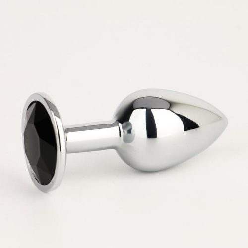 Серебристая анальная втулочка с черным кристаллом - 7 см. фото 2