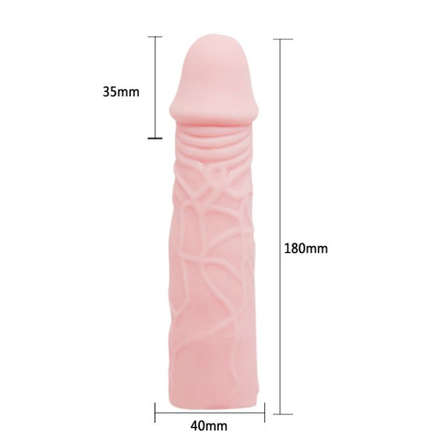 Удлиняющая насадка на пенис телесного цвета - 18 см. фото 2