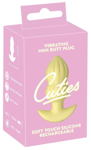 Желтая анальная пробка с вибрацией Cuties Vibrating Mini Butt Plug - 8 см. фото 2