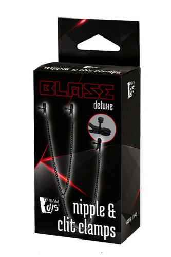 Черные зажимы на соски и клитор на цепочке DELUXE NIPPLE & CLIT CLAMPS фото 2