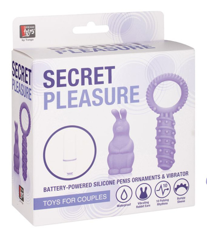 Фиолетовый набор NEON SECRET PLEASURE: эрекционное кольцо с лепестком и вибропуля с насадкой-зайчиком фото 2