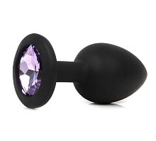 Черная анальная пробка с сиреневым кристаллом - 7,3 см.