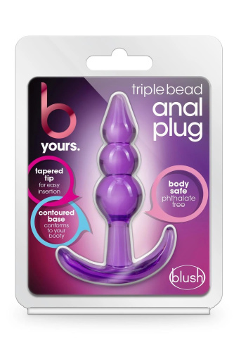 Фиолетовый анальный стимулятор Triple Bead Anal Plug - 9 см. фото 2