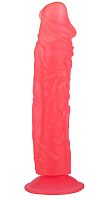 Рельефный розовый фаллоимитатор на присоске - 22 см.