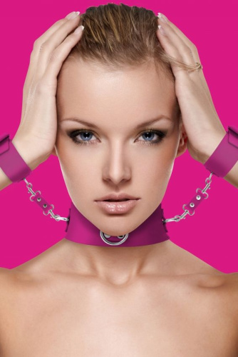 Розовый ошейник с наручниками Collar with Cuffs