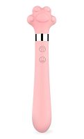 Розовый двусторонний вибромассажер Meow в форме лапки - 21 см.