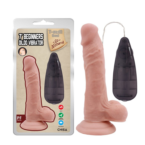 Телесный вибратор с мошонкой на присоске 7 Inch Beginners Dildo Vibrator - 18,6 см. фото 2