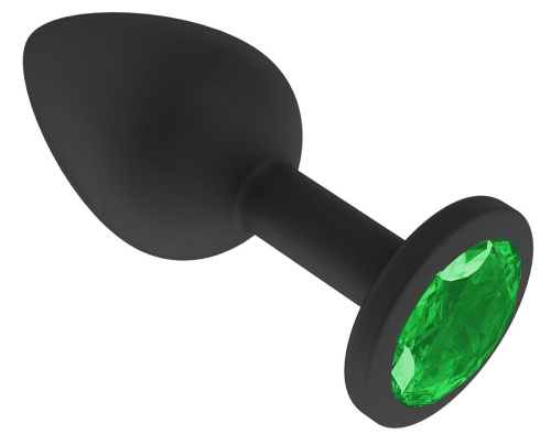 Чёрная анальная втулка с зеленым кристаллом - 7,3 см. фото 2